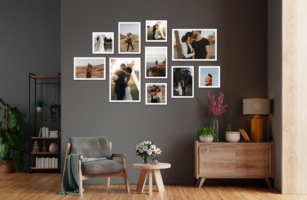 Create a feature wall with our wall picture frames set that come with a variety of pack sizes and templates